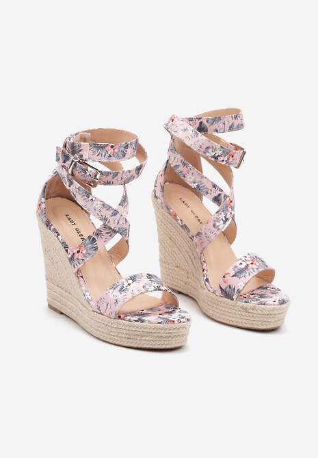 Różowo-Szare Sandały na Koturnie z Plecionki do Kostki Tinasa