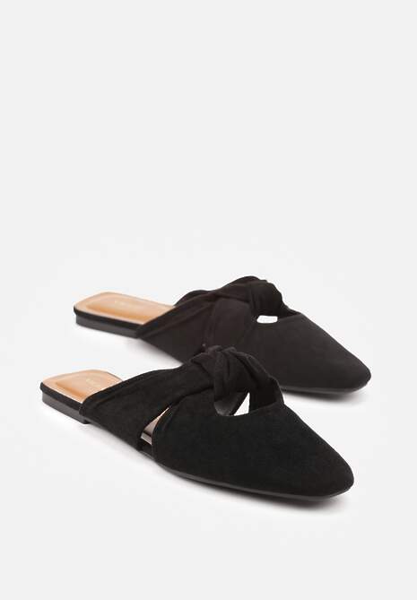 Czarne Klapki Vices Typu Mule z Ozdobnym Supłem Elitina