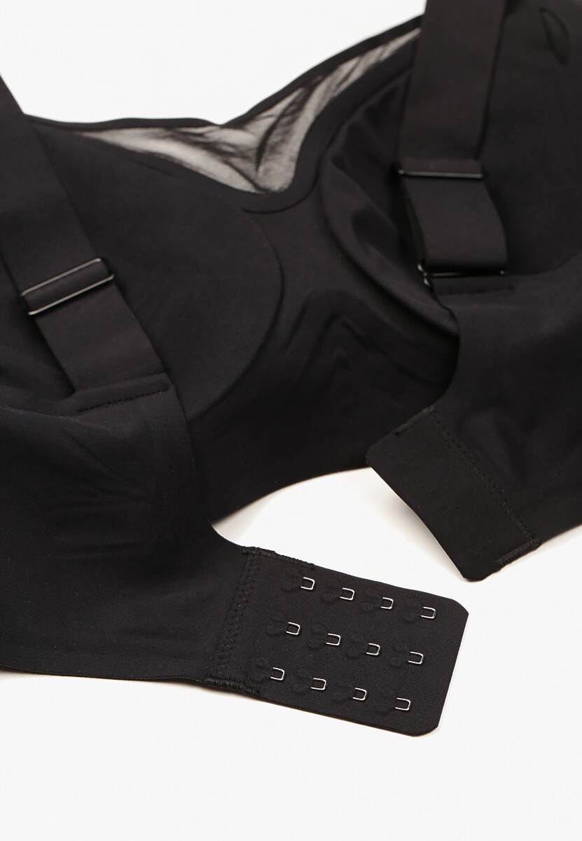 Czarny Biustonosz na Szerokich Ramiączkach Zdobiony Siateczkową Wstawką Salineva