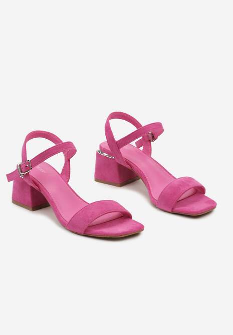 Różowe Sandały z Wyściółką z Ekoskóry na Słupku z Zapięciem na Sprzączkę Maloella