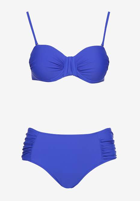 Niebieskie Bikini Figi i Usztywniany Biustonosz z Marszczeniem Vintelle