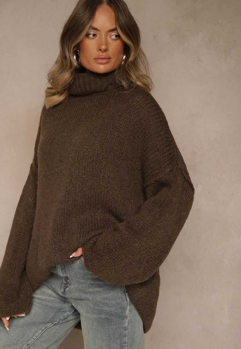 Jasnobeżowy Golf o Kroju Oversize z Wełną i Moherem Temirali