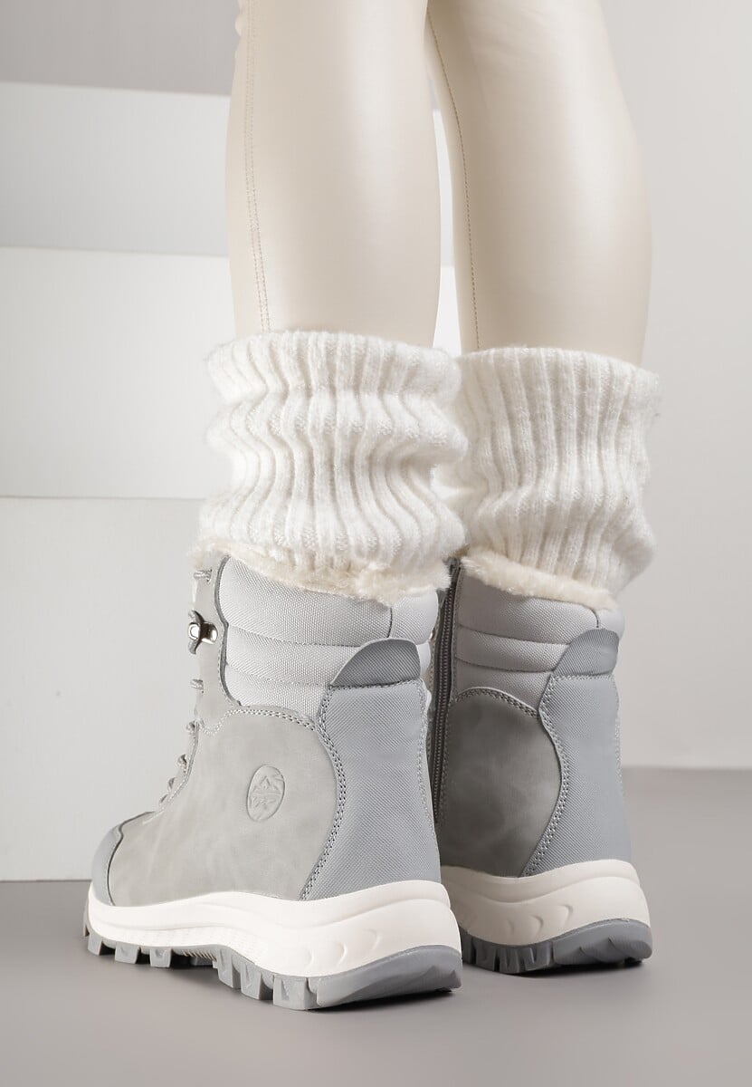 Jasnoszare Botki Trekkingowe na Platformie ze Sznurowaniem Labrinna