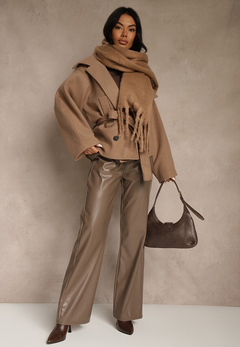 Brązowy Szalik Ozdobiony Frędzlami Owedela