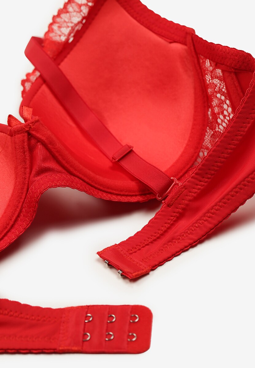 Czerwony Casualowy Biustonosz Ozdobiony Koronką i Kokardką z Odpinanymi Ramiączkami Oselene