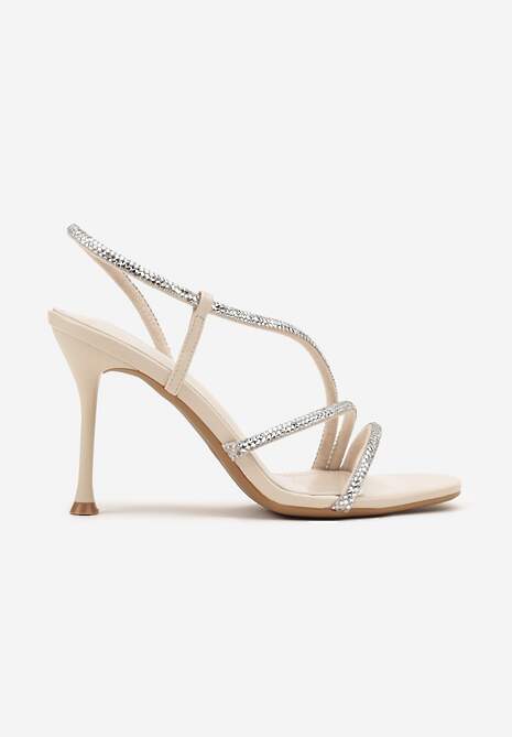 Beżowe Sandały Vices na Szpilce Ozdobione Paskami z Cyrkoniami Tilarea