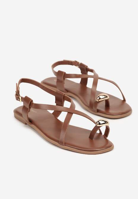 Brązowe Sandały Typu Japonki Vices z Metaliczną Ozdobną na Palcu Vevisa