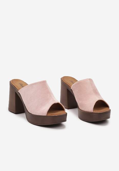 Różowe Klapki z Szerokim Paskiem na Słupku w Stylu Drewniaków Sabirah