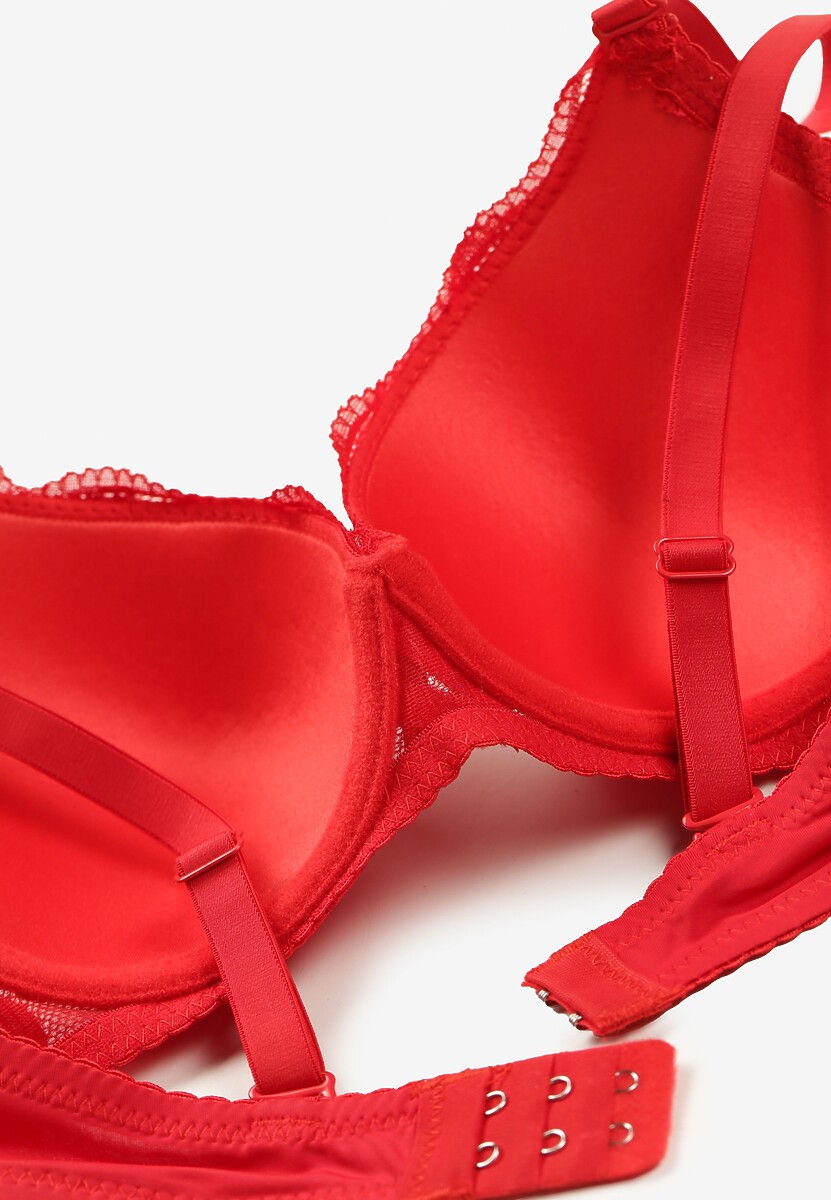 Czerwony Biustonosz Typu Full Cup z Koronką Ellanis