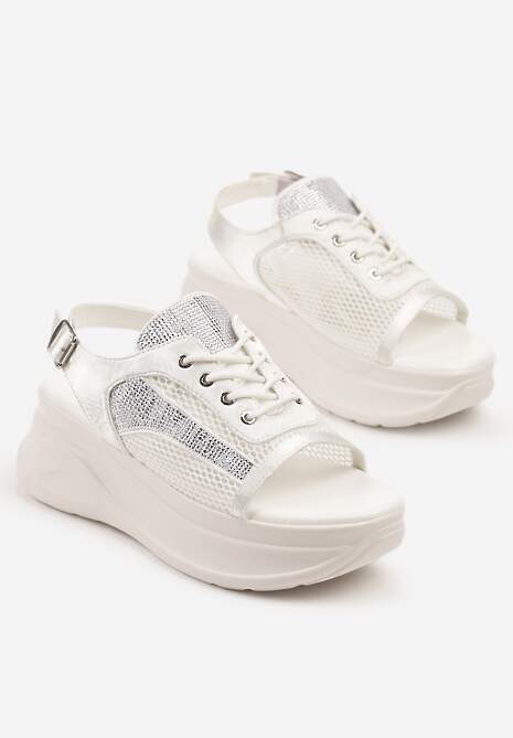 Białe Sandały na Platformie w Stylu Sneakersów Peep Toe Sorezia