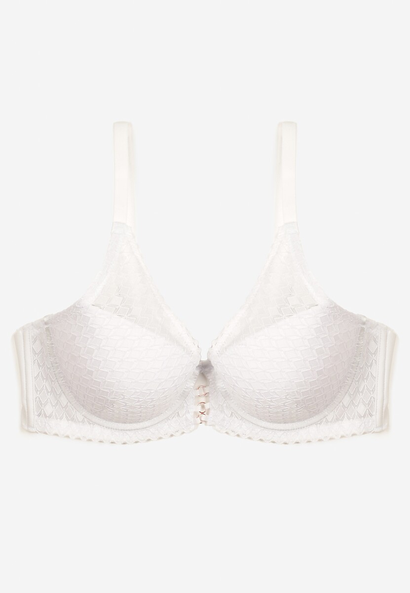 Biały Biustonosz z Koronki z Efektem Push-Up Garnena