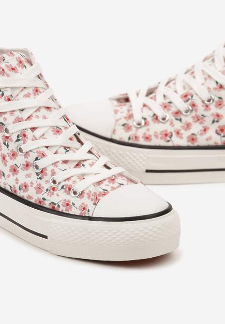 Różowe Trampki z Wysoką Cholewką Zdobione Kwiatowym Printem Folellia