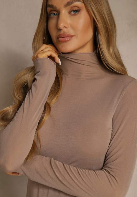 Brązowa Wiskozowa Bluzka Longsleeve Golf z Kaszmirem Vidara