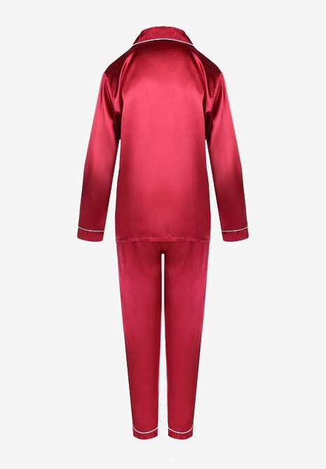 Bordowy 2-częściowy Komplet Piżamowy Satynowy Cishaias