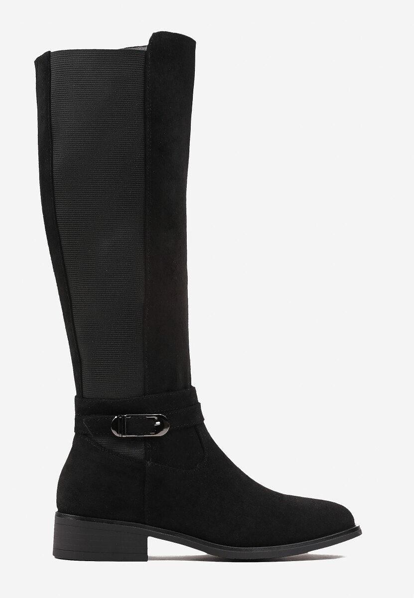 Czarne Kozaki Muszkieterki z Elastyczną Wstawką i Klamerką Wambra