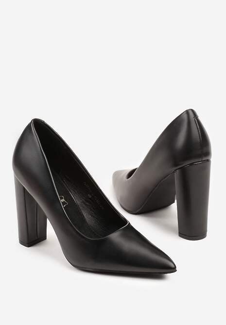 Czarne Klasyczne Czółenka Vices na Słupkowym Obcasie ze Skórzaną Wkładką Divira