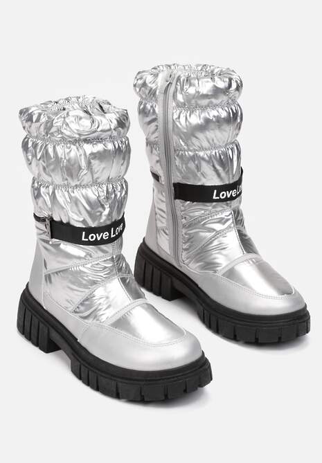 Srebrne Śniegowce Pikowane z Dekoracyjnym Suwakiem Manya