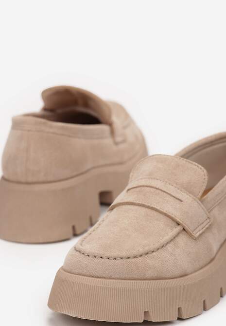 Beżowe Mokasyny na Grubej Podeszwie z Protektorem Misal