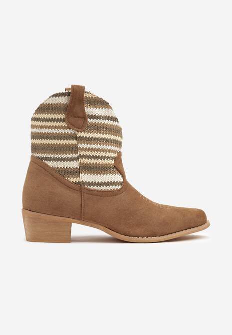 Beżowe Botki Typu Kowbojki na Niskim Obcasie Elearisha