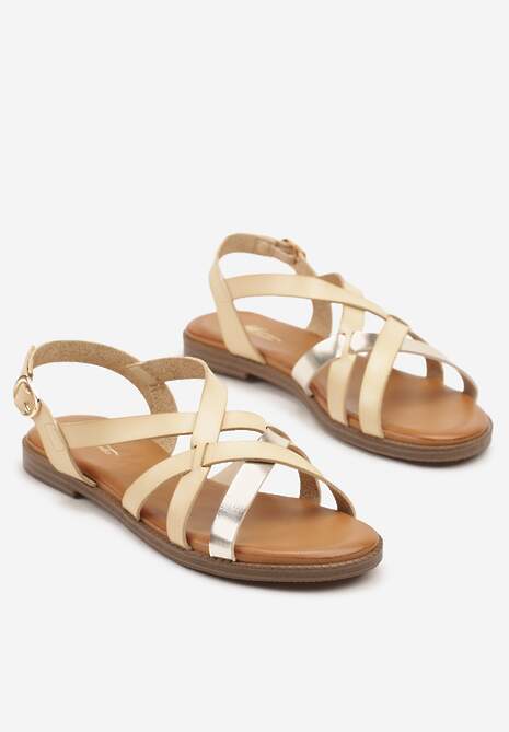 Beżowe Sandały z Ozdobnymi Paskami Wionne