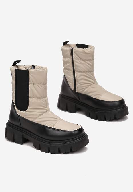 Beżowe Śniegowce Pikowane z Elastyczną Wstawką Erdrigu