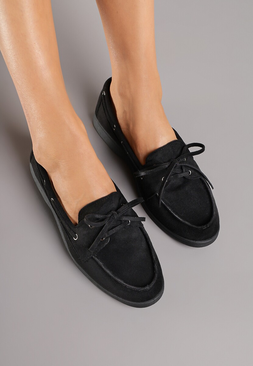 Czarne Mokasyny ze Sznurowaniem i Kokardką Rilamala