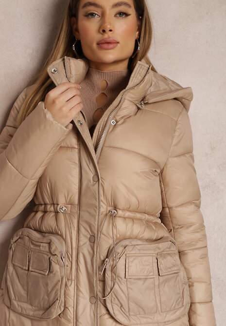 Beżowa Kurtka Pikowana Ściągana w Talii Althomene