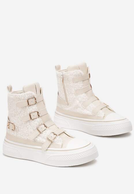 Beżowe Trampki na Grubej Podeszwie z Ozdobnymi Klamerkami Rokitta