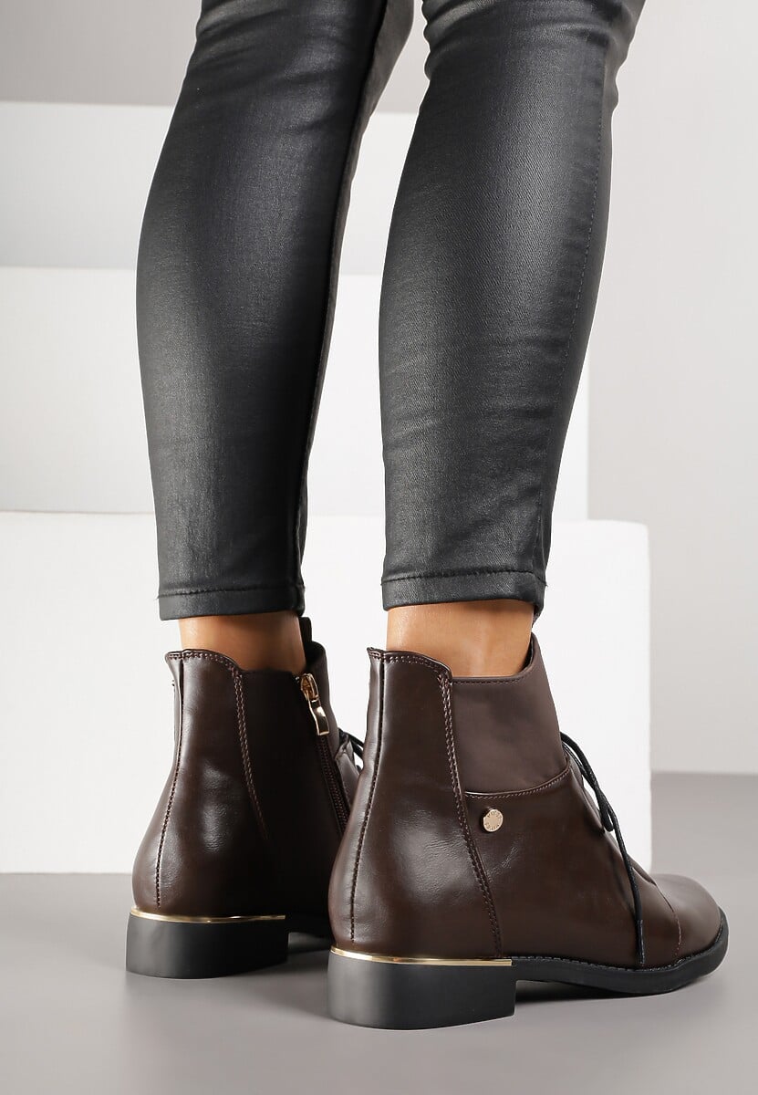 Brązowe Botki Vices ze Sznurowaną Cholewką i Elastycznymi Panelami Flilera