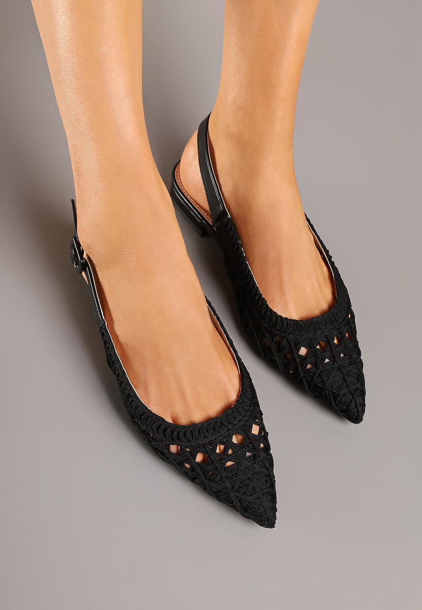 Czarne Sandały Plecionkowe ze Sprzączką Welirene