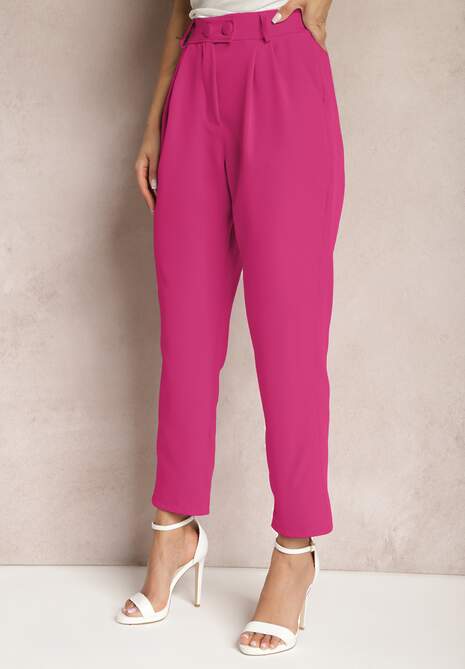 Różowe Spodnie  Cygaretki z Guzikami i Gumką w Pasie Gelarine