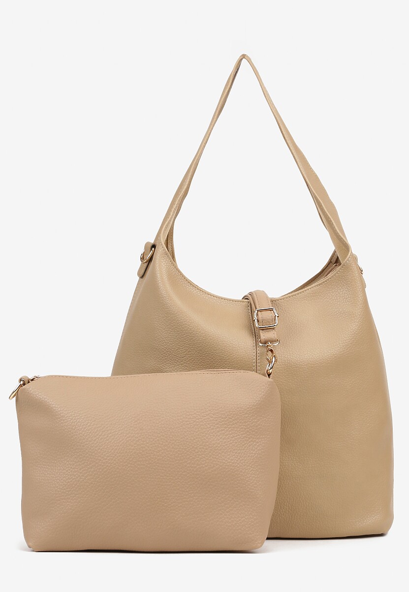 Ciemnobeżowa Klasyczna Torebka Hobo z Kosmetyczką i Paskiem Crossbody Fesulea