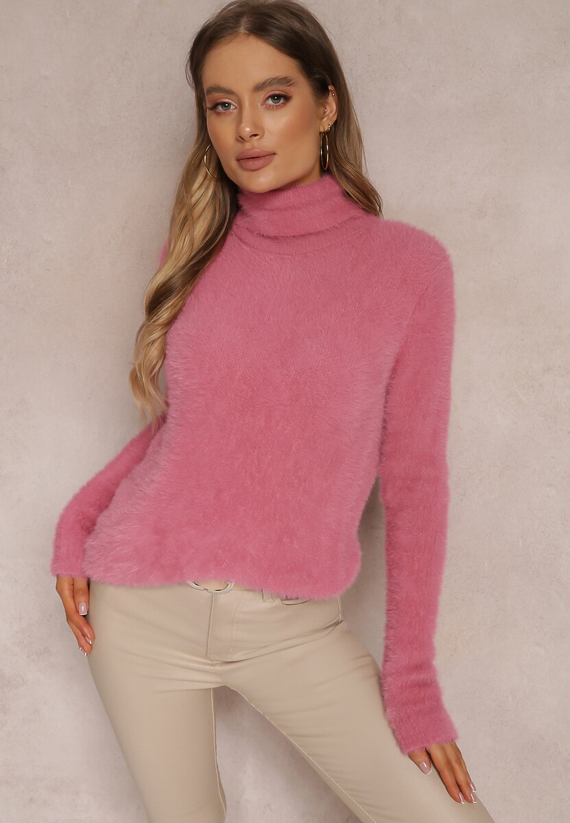 Ciemnoróżowy Golf Wełniany Cheki