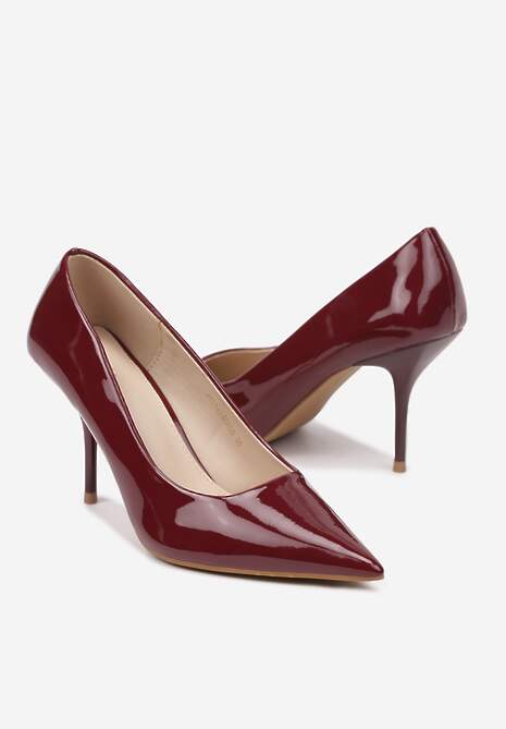 Bordowe Lakierowane Szpilki Vices ze Szpiczastym Noskiem Etavia