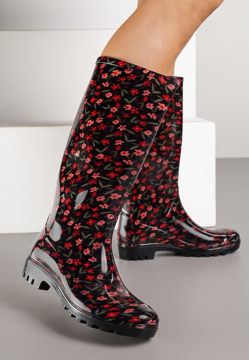 Czarne Kalosze w Kwiatowy Wzór Jerissa