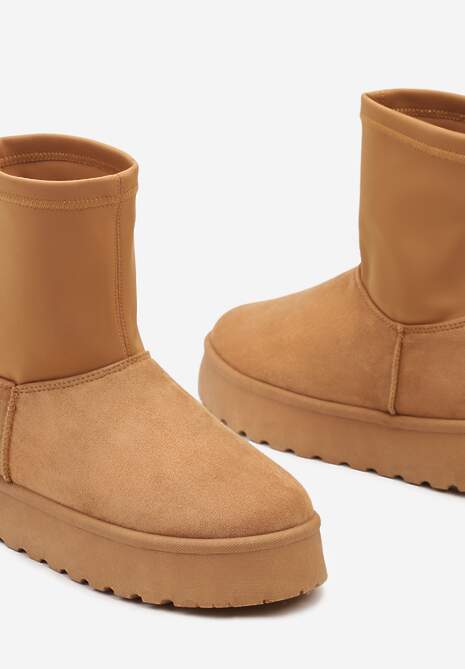 Brązowe Płaskie Ocieplane Śniegowce z Elastyczną Cholewką Sevidia