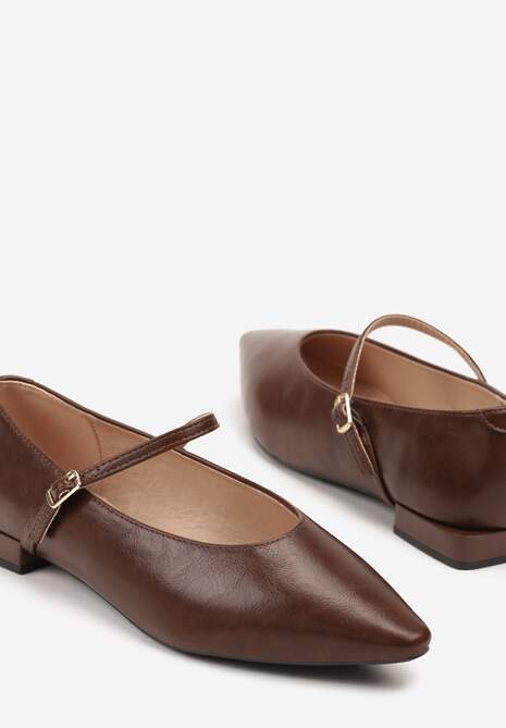 Jasnobrązowe Balerinki Vices w Stylu Mary Jane z Wkładką ze Skóry Naturalnej Emilane