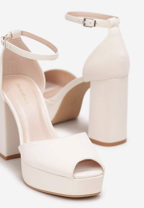 Beżowe Sandały Peep Toe Na Wysokim Słupku i Platformie Melanish