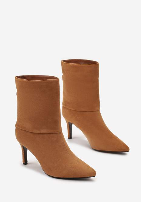 Brązowe Botki na Szpilce z Wywiniętą Cholewką Adah