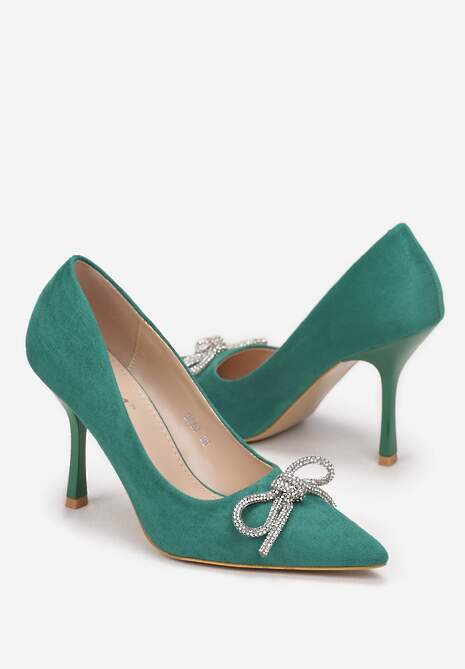 Zielone Szpilki z Kokardką z Cyrkoniami Arsippe