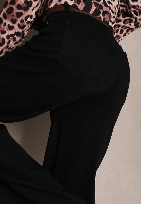 Czarne Jeansy z Dodatkiem Bawełny o Szerokim Kroju High Waist Azinay