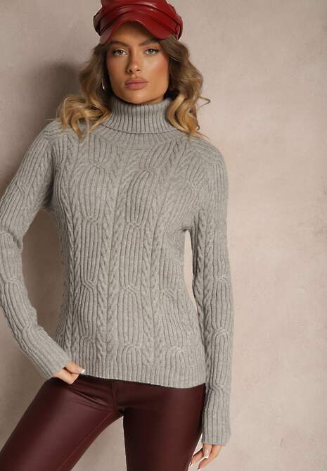 Szary Golf z Wiskozą i Ozdobnym Splotem Koredi