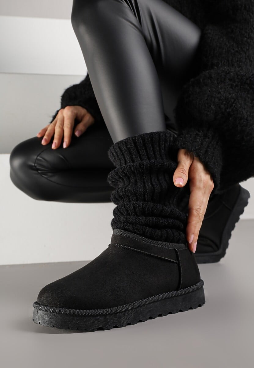 Czarne Niskie Śniegowce o Wsuwanym Fasonie Alodra