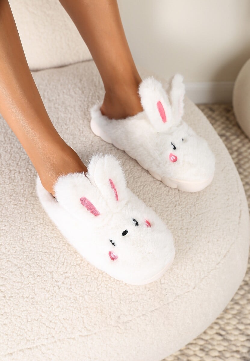 Jasnobeżowe Futrzane Kapcie Vices na Platformie z Tłoczeniem w Stylu Królika Adarevia