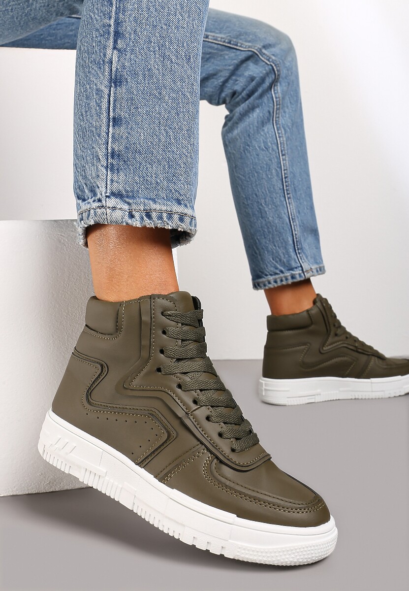 Czarne Sneakersy Sznurowane za Kostkę na Płaskiej Podeszwie Gitaria