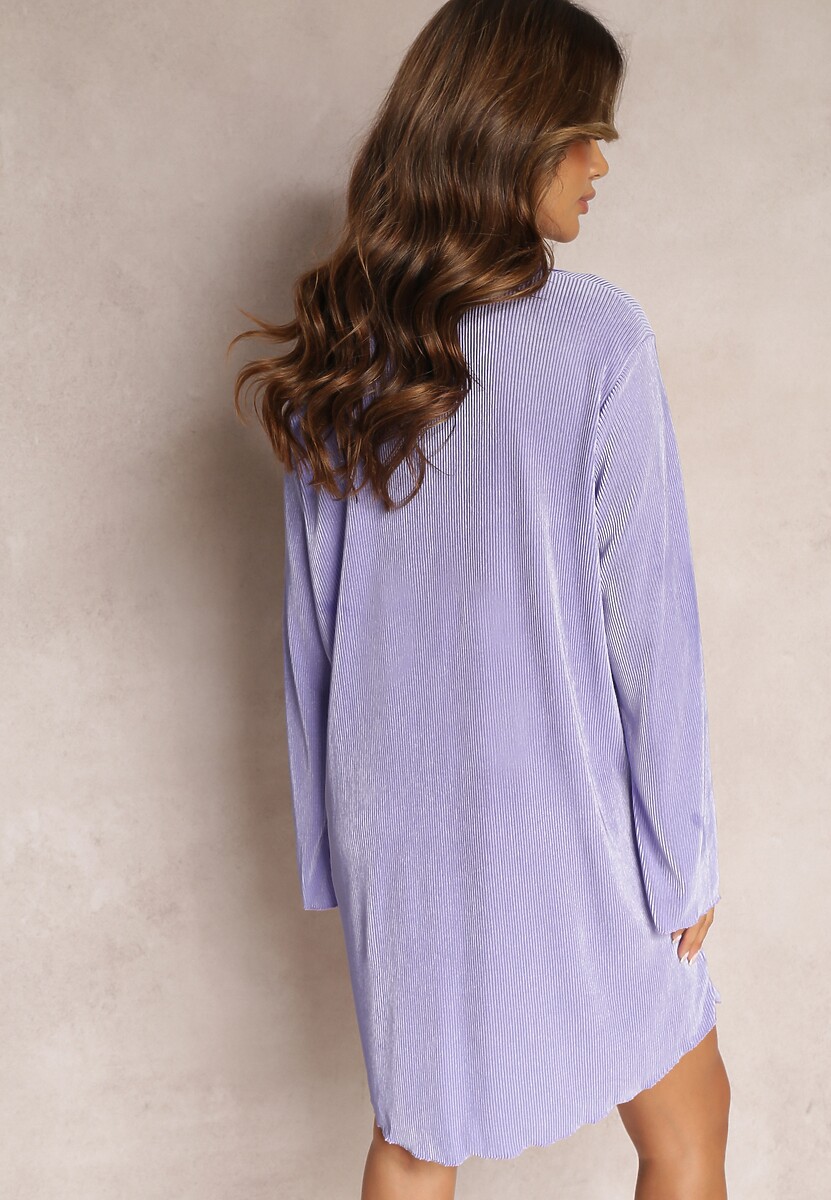 Fioletowa Koszulowa Sukienka Mini Udekorowana Plisowaniem Culven