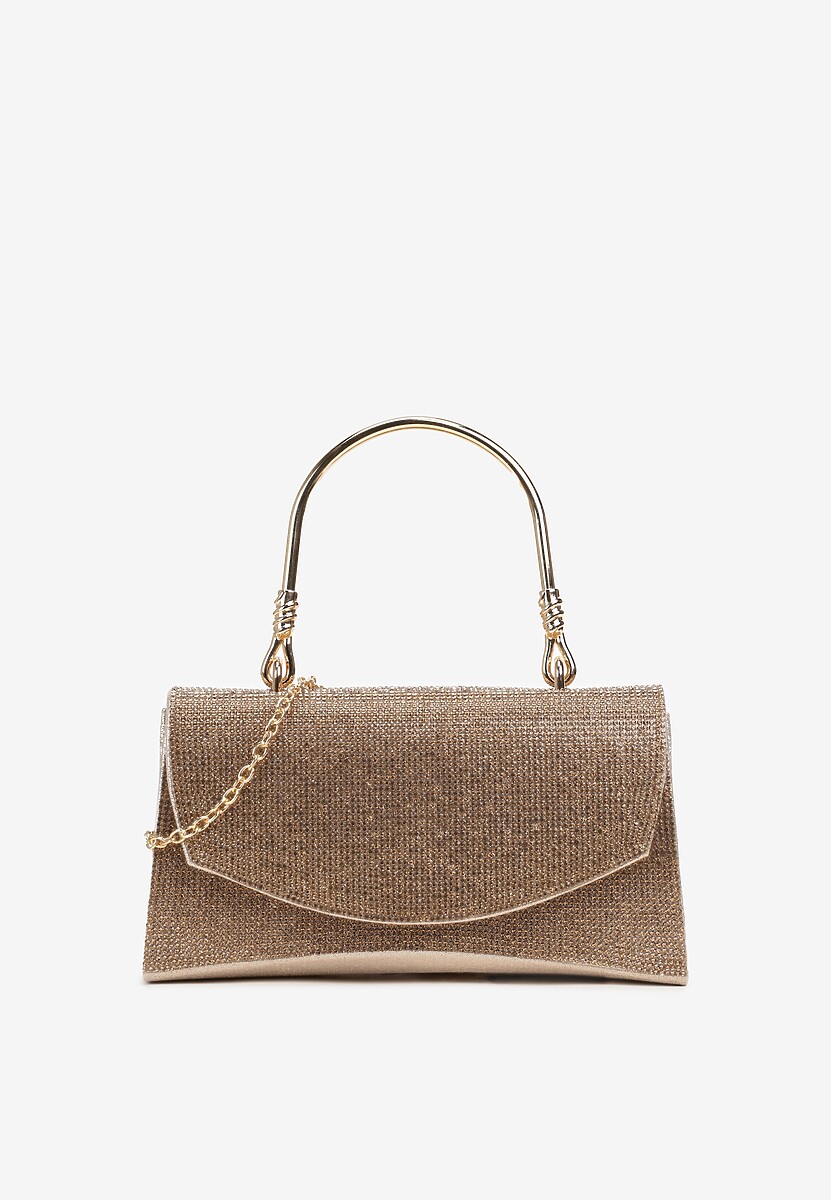 Złota Cyrkoniowa Torebka Wieczorowa na Magnes z Łańcuszkiem i Rączką Orisea