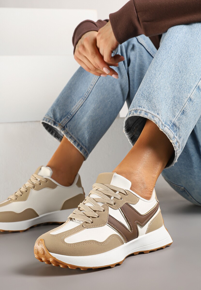 Czarno-Beżowe Sneakersy z Geometrycznym Wzorem Jenaviella