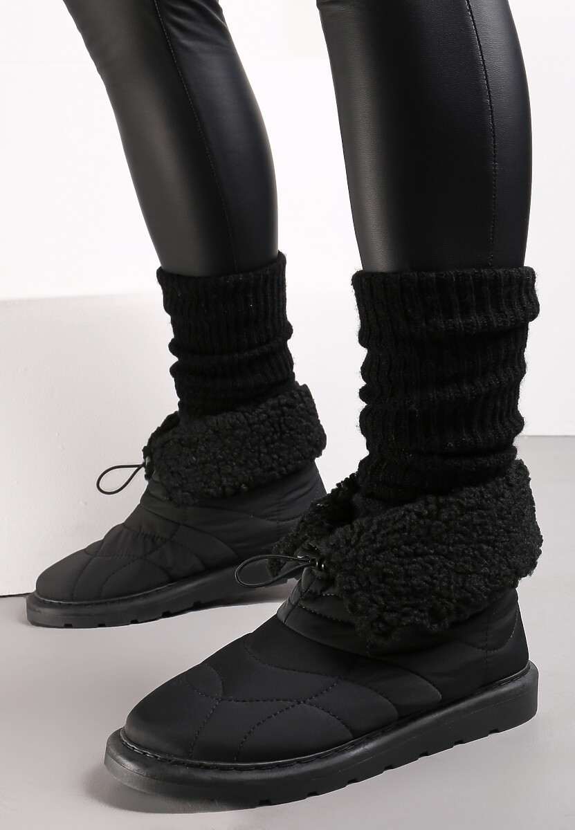 Czarne Śniegowce ze Ściągaczem i Ozdobnym Barankiem Tytusore