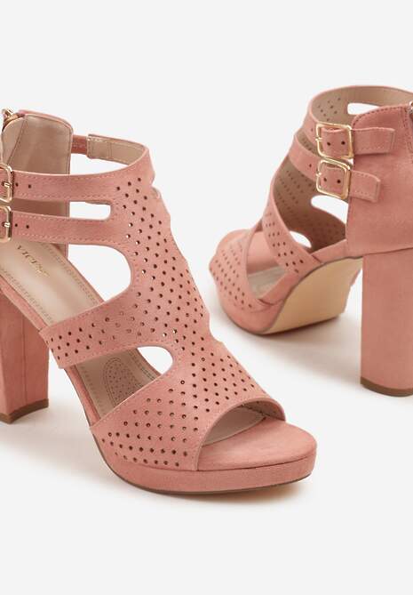 Różowe Sandały na Słupku Vices Ozdobione Wycięciami i Perforacją Firaleia